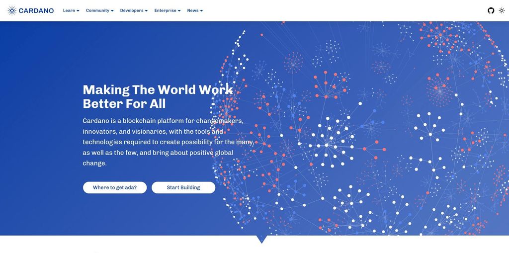 Best staking crypto: a preview of Cardano homepage.