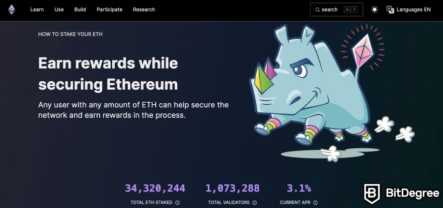 Best staking crypto: a preview of Ethereum staking page.