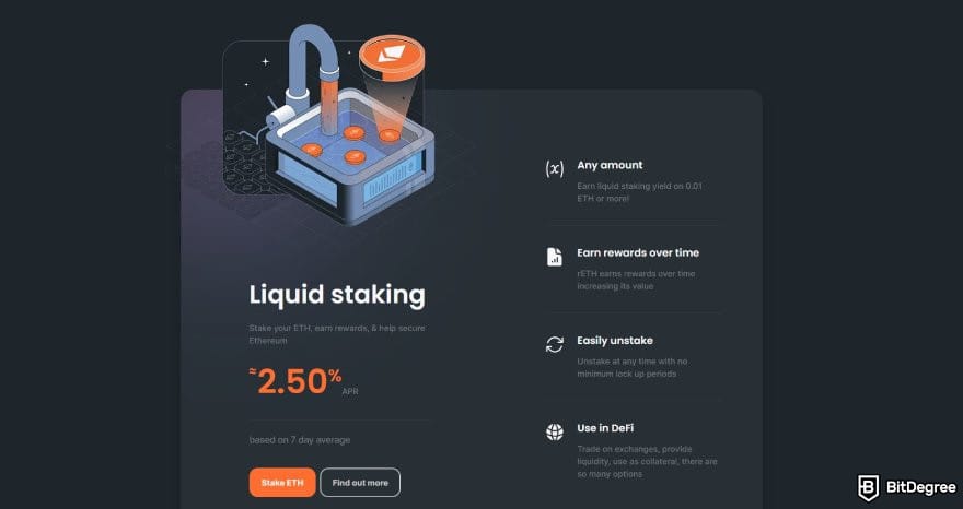 Best staking crypto: Rocketpool liquid staking.