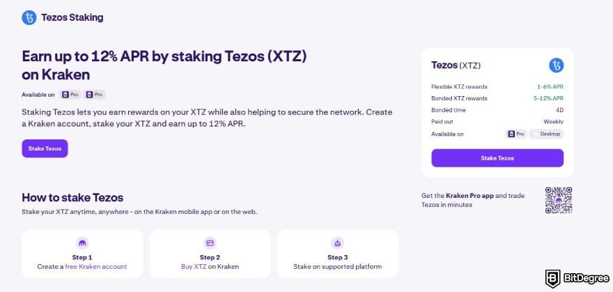 Best staking crypto: the Tezos staking page on Kraken.
