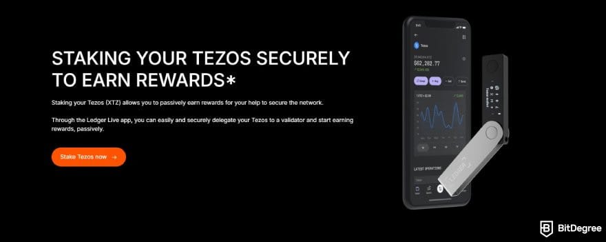 Best staking crypto: the Tezos staking page on Ledger's website.