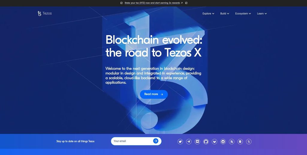 Best staking crypto: a preview of Tezos homepage.