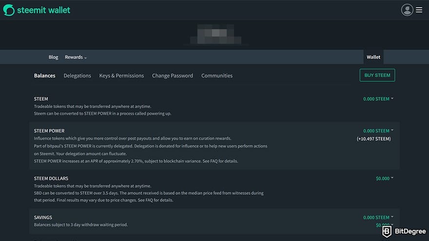 Best Steem wallet: Steemit wallet interface.