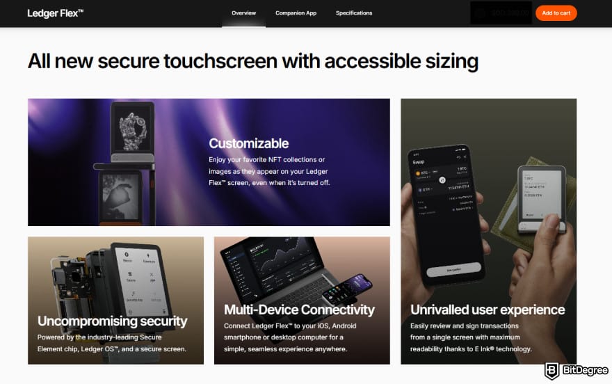 Best Sui wallet: Ledger Flex's different features.