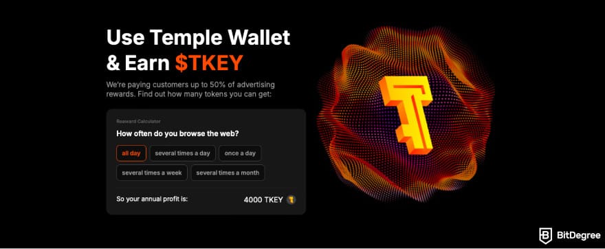 Best Tezos wallet: a screenshot of Temple Wallet's feature description.