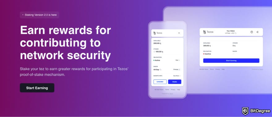 Best Tezos wallet: a screenshot of Tezos staking website.