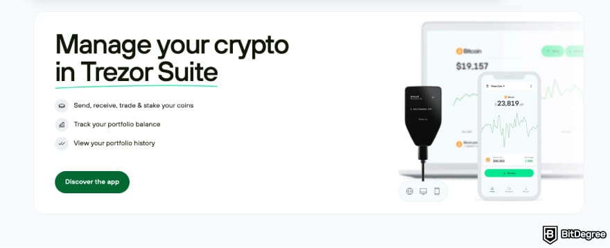 Best Tezos wallet: a screenshot of Trezor Suite description.