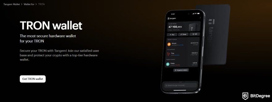 TRON wallet: the landing page for Tangem TRON wallet.