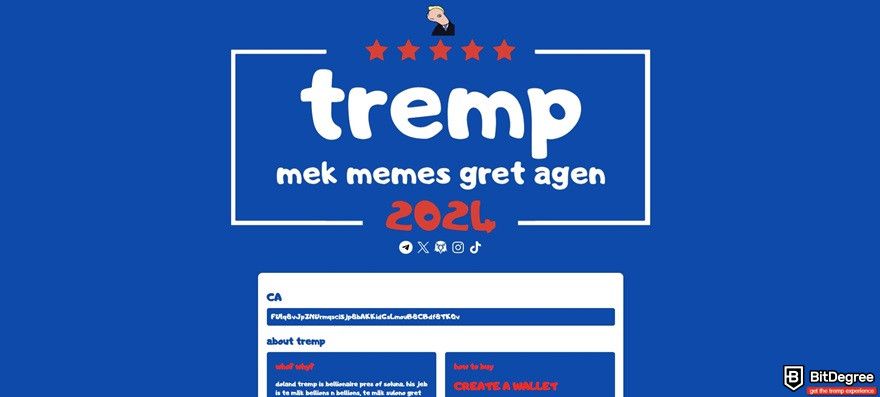 Best Trump meme coins: the Doland Tremp homepage.