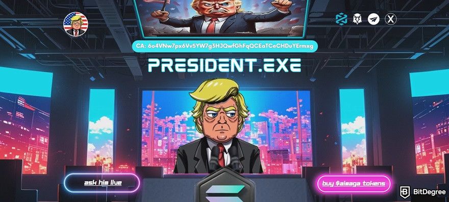 Best Trump meme coins: the President.exe homepage.