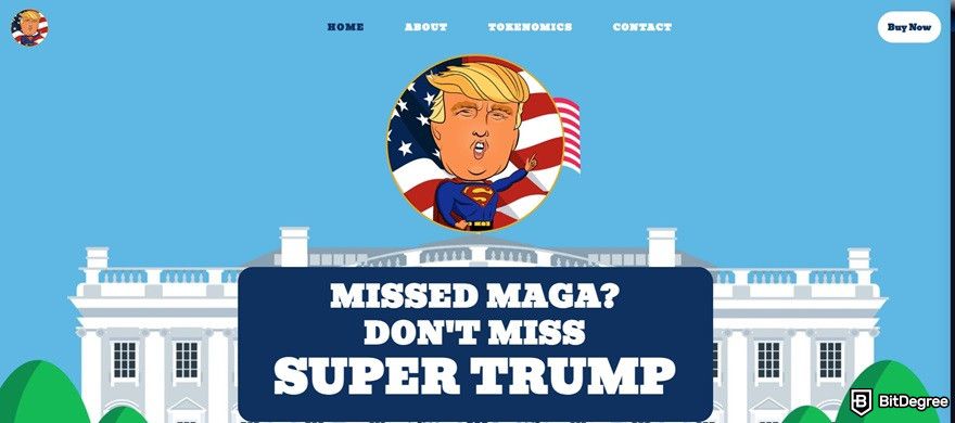 Best Trump meme coins: the Super Trump Coin homepage.