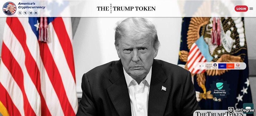 Best Trump meme coins: the Trump Token homepage.