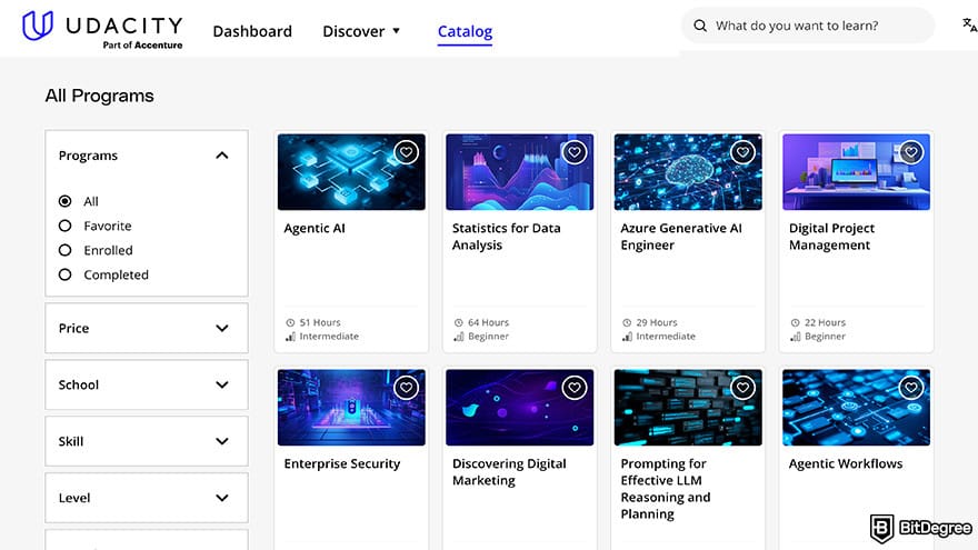 Best Udacity courses: catalog of different courses on Udacity.