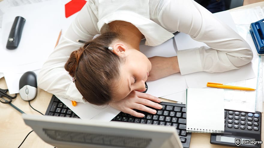 Best Udacity courses: student sleeping tired from study.