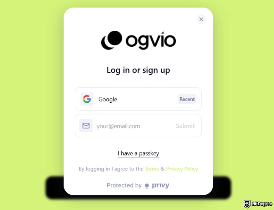 Best way to send money from Canada to US: the login screen on Ogvio.