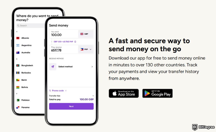 Best way to send money from Canada to US: WorldRemit's availability on App Store and Google Play.