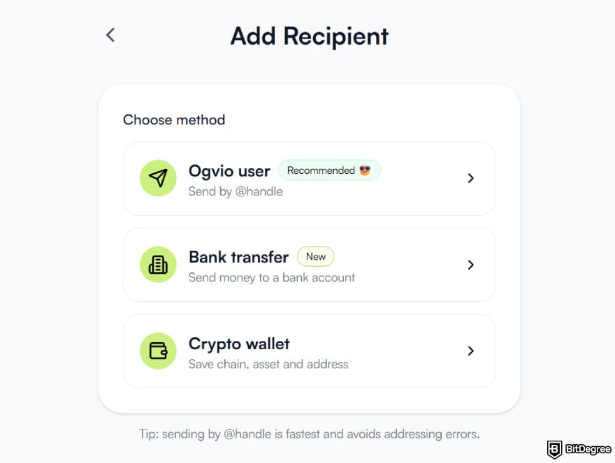 Best way to send money from Canada to US: adding a recipient on Ogvio.