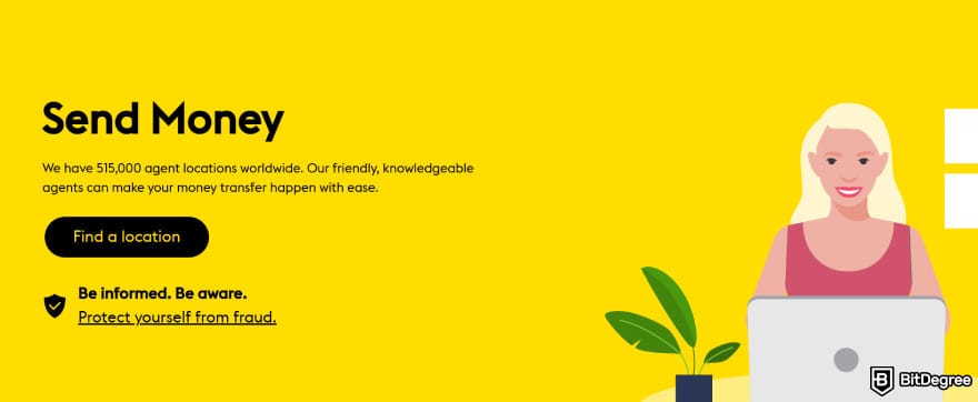 Best way to send money from Canada to US: Western Union's send money page banner.