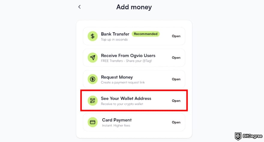Best way to send money from US to Canada: [See Your Wallet Address] menu on Ogvio app.