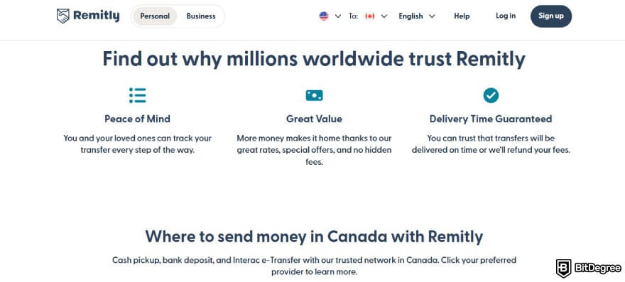 Best way to send money from USA to Canada: Remitly website.