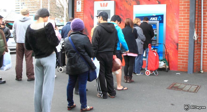Best way to send money to Australia: a line in front of an ANZ ATM machine.