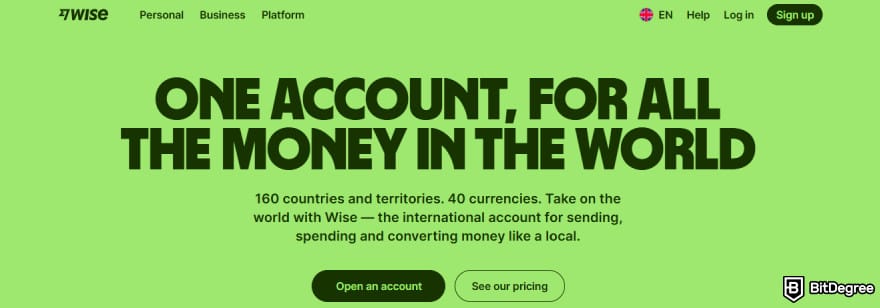 Best way to send money to Australia: multi-currency account page on Wise official website.