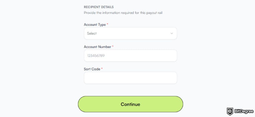 Best way to send money to Australia: recipient bank details entry page on Ogvio.