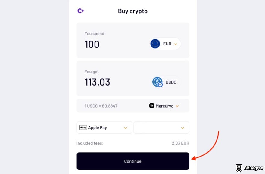 Best way to send money to Australia: a red arrow pointing to the [Continue] button.