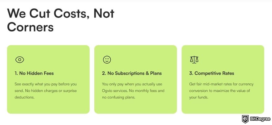 Best way to send money to Austria: descriptions of Ogvio's pricing model.