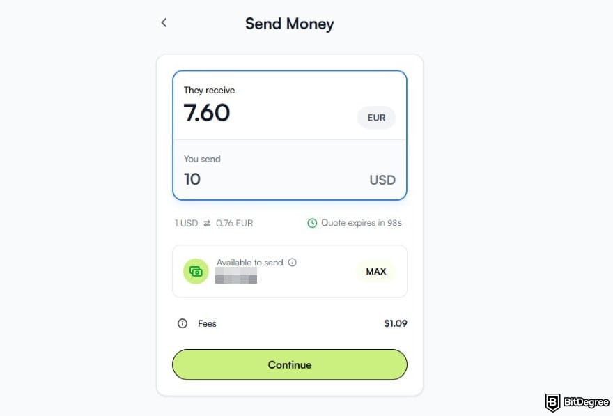 Best way to send money to Austria: the amount page when transferring money on Ogvio.