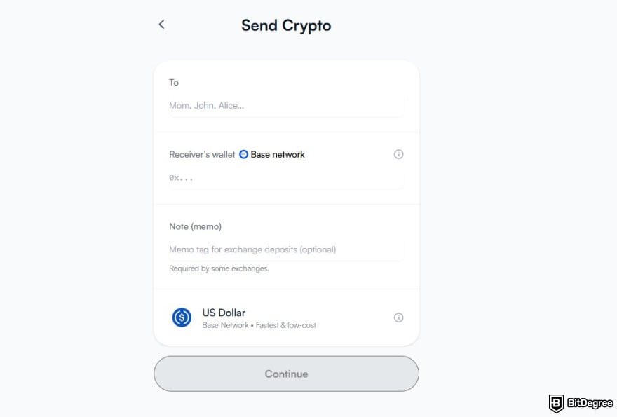 Best way to send money to Belgium: the crypto wallet address page on Ogvio.