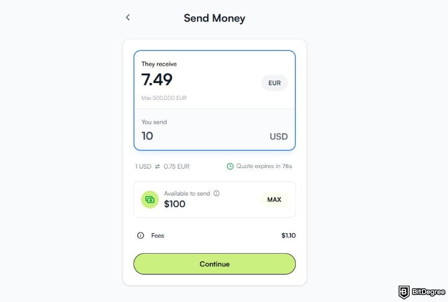 Best way to send money to Belgium: the transfer amount page on Ogvio.