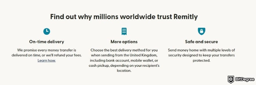Best way to send money to Belgium: Remitly core features.