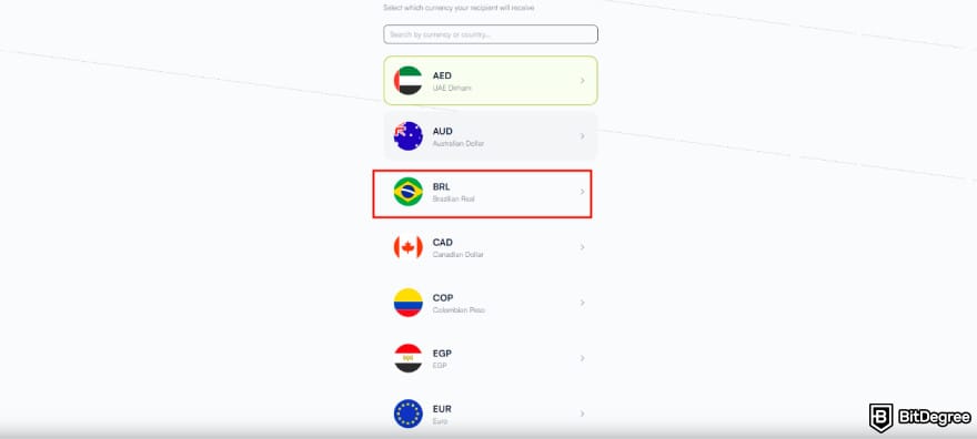 Best way to send money to Brazil: select BRL.