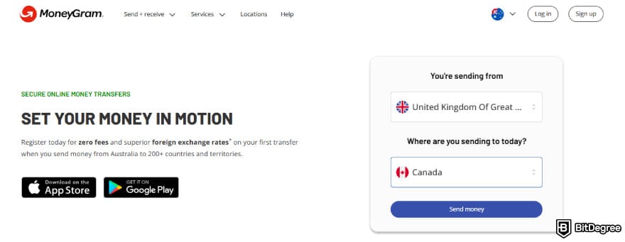 Best way to send money to Canada: MoneyGram website.