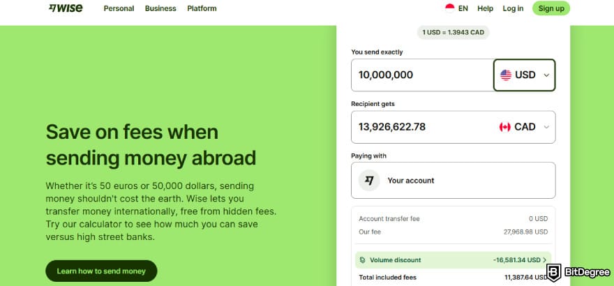 Best way to send money to Canada: sending money from USD to CAD using Wise.