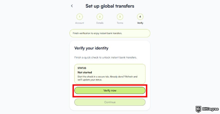 Best way to send money to Canada: [Verify now] button to start KYC process on Ogvio.