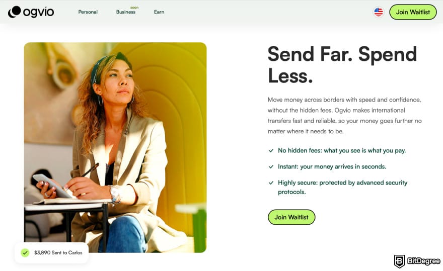 Best way to send money to China: a screenshot of Ogvio features.