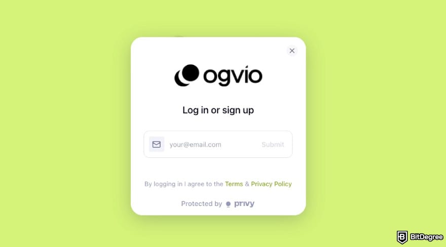 Best way to send money to China: Ogvio's sign up page.