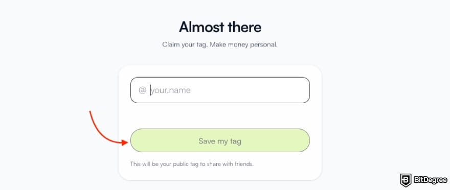 Best way to send money to China: a red arrow pointing to the [Save my tag] button on Ogvio.