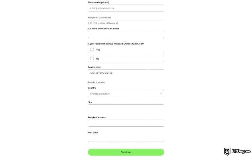 Best way to send money to China: enter your payment details.