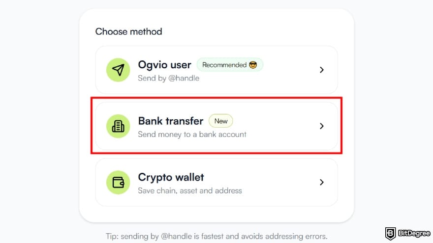 Best way to send money to Colombia: select bank transfer as the method of transaction.