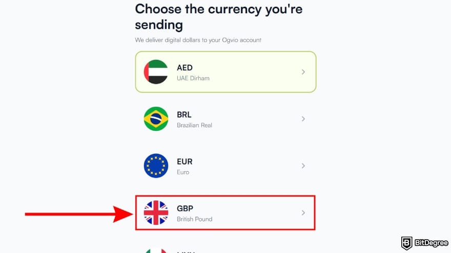 Best way to send money to Colombia: select GBP as the currency to send.