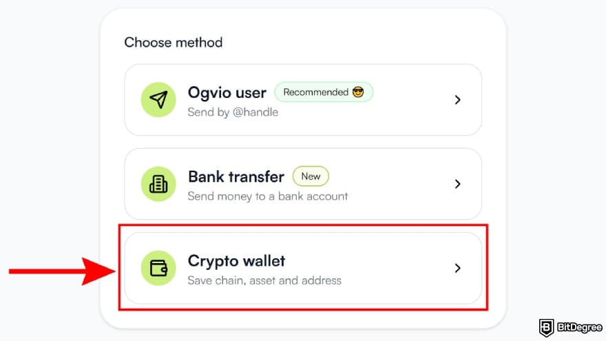 Best way to send money to Colombia: choose the [Crypto wallet] option from the list.