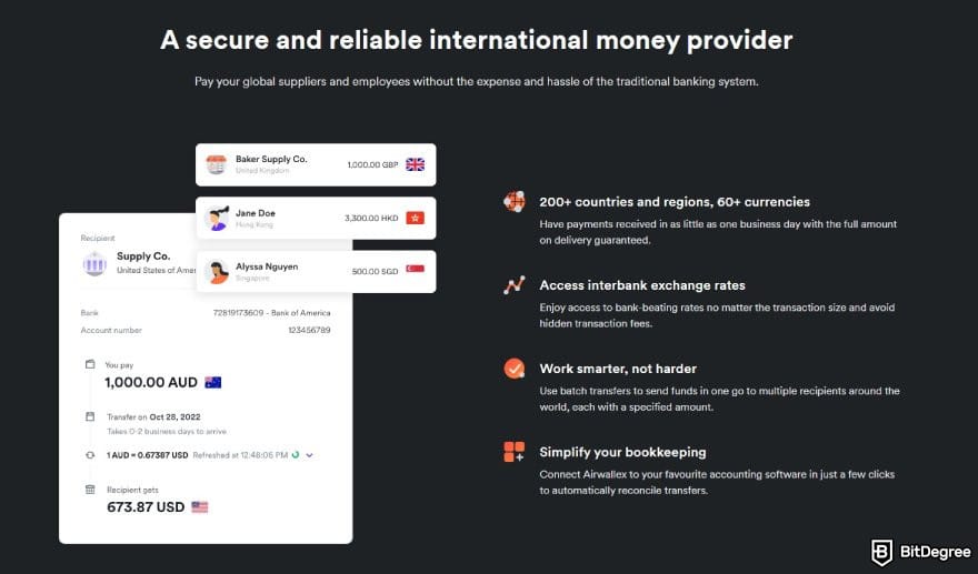 Best way to send money to Croatia: Airwallex international money transfer feature.