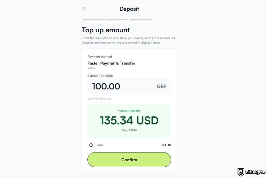 Best way to send money to Croatia: the deposit amount page on Ogvio.
