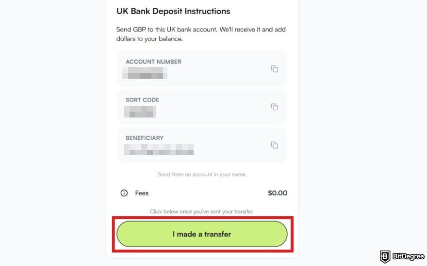 Best way to send money to Croatia: the deposit confirmation page on Ogvio.