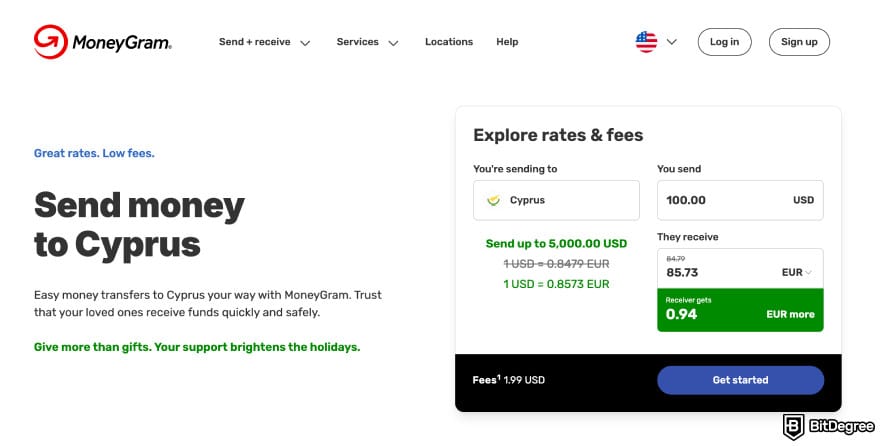 Best way to send money to Cyprus: MoneyGram send money to Cyprus page.