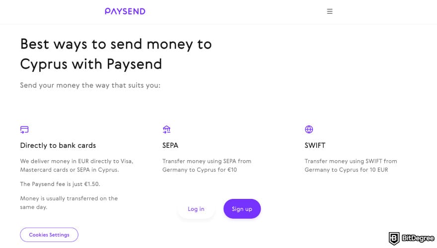 Best way to send money to Cyprus: PaySend ways to send money to Cyprus page.