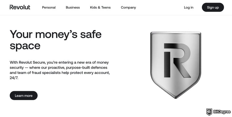 Best way to send money to Cyprus: Revolut homepage on security.